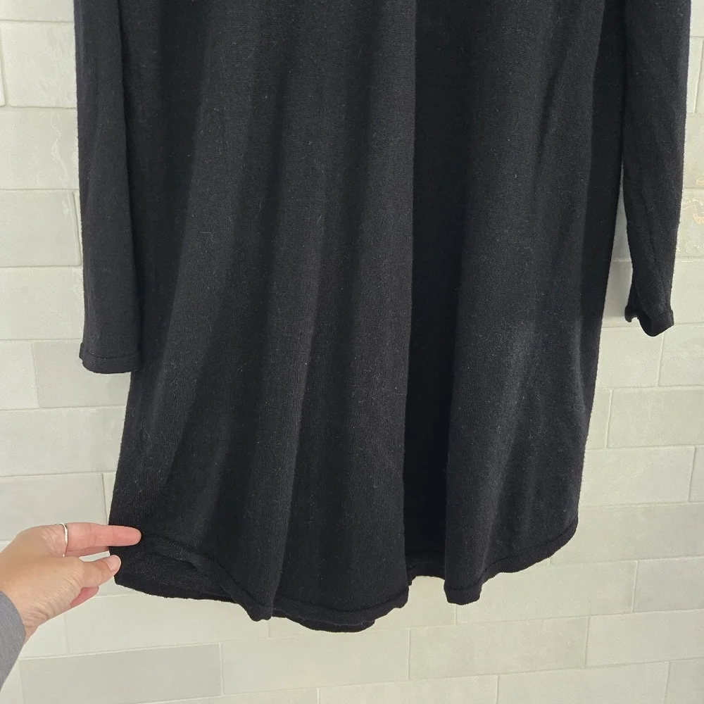 Eileen Fisher 100% Merino Wool V-neck Tunic Dress Top Long Sleeve Solid Black XL - Picture 2 of 7
